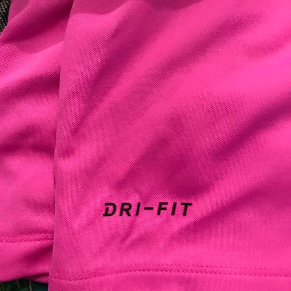 Nike Womens Top Dri Fit Bright Pink Gray Short Sleeve Button Front Nike Swoosh M - Picture 5 of 8